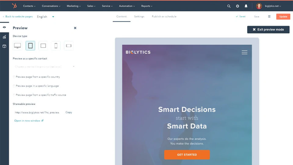 screenshot of HubSpot CMS Hub